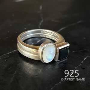 Sterling Silver Moonstone and Black Onyx Stackable Rings two rings